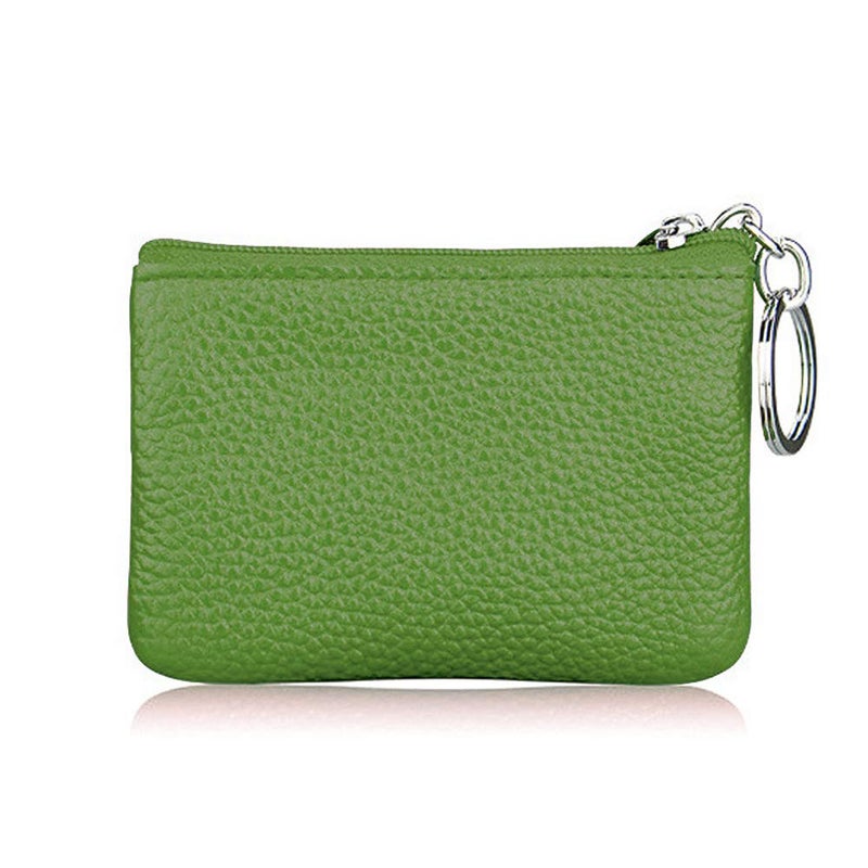Hibate Green Small Leather Coin Purse Change Pouch for Women Men Kids with Zip Key Ring - Image 2